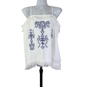 Shein Vaca white  and Blue Embroidered Women's Top XL